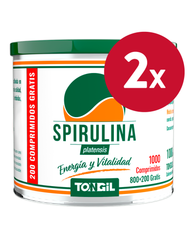 Pack 2 Unidades Spirulina 800+200 Comprimidos de Tongil.