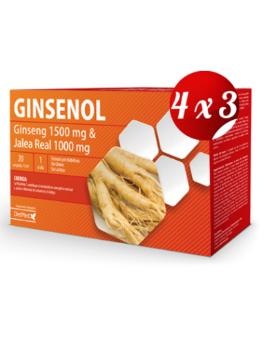 Pack 4x3 uds Ginsenol  20 X 15 Ml Ampollas De Dietmed