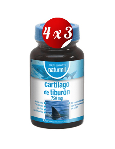 Pack 4x3 uds Cartílago De Tiburón 750 Mg  45 Capsulas De Dietmed