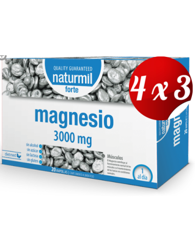 Pack 4x3 uds Magnésio Forte 3000 Mg 20 X 15 Ml Ampollas De Dietmed