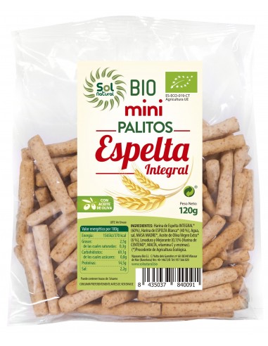 Mini Palitos De Espelta Integral Bio 120 Gramos  Sol Natural