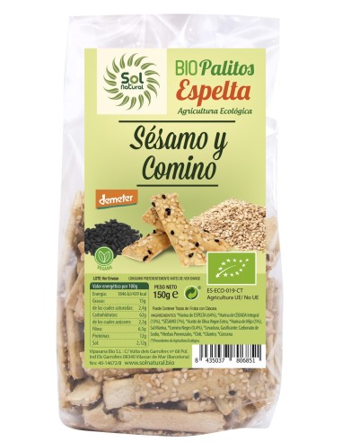 Palitos Con Sésamo Y Comino Negro Bio 150 Gramos  Sol Natural