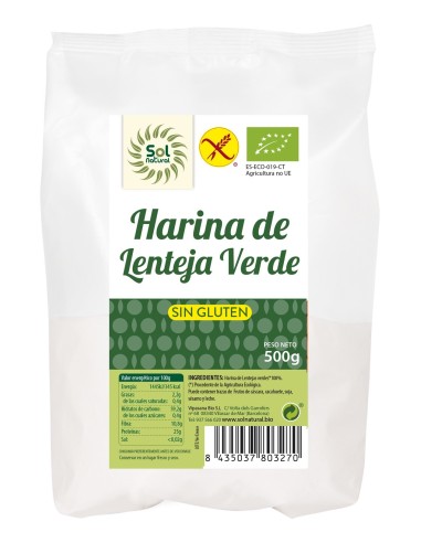 Harina De Lenteja Verde Sin Gluten Bio 500 Gramos  Sol Natural