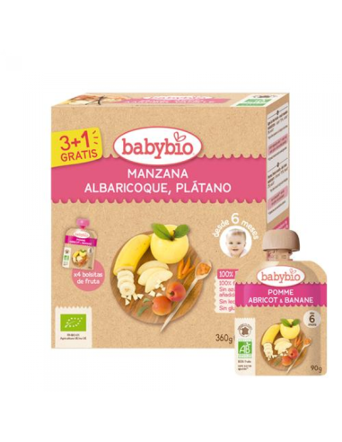 Bolsita de Fruta BIO - Manzana Naranja Plátano Bio  4 x 90 g de Baby Bio