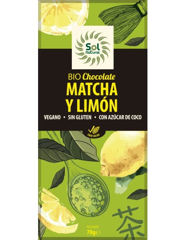 Tableta Chocolate Té Matcha Y Limón Bio 70 Gramos  Sol Natural