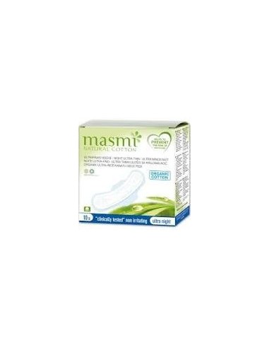 Compresas Masmi Natural Cotton Ultra Noche Alas 10 de Masmi