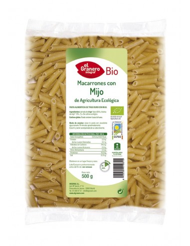 Macarrones Con Mijo Bio, 500 G de El Granero Integral