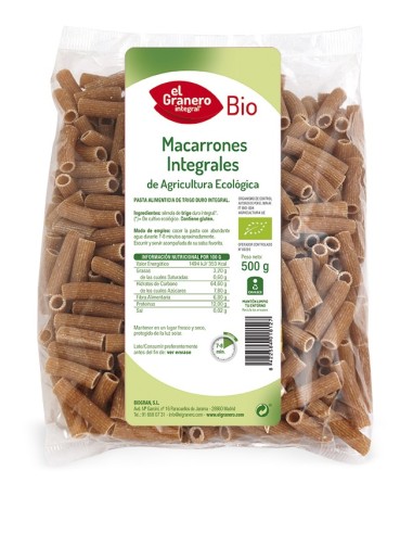 Macarrones Integrales Bio, 500 G de El Granero Integral