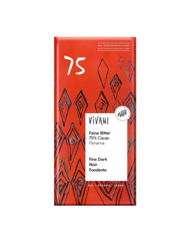 Chocolate Negro Panama 75% Azucar Coco 80 Gramos Vegan Vivani