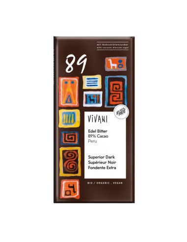 Chocolate Negro Superior 89% Peru Azucar Coco 80Gr Vivani