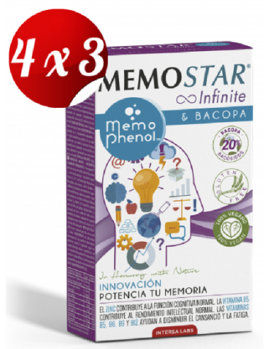 Pack 4x3 Memostar Infinite 60 capsulas de Intersa