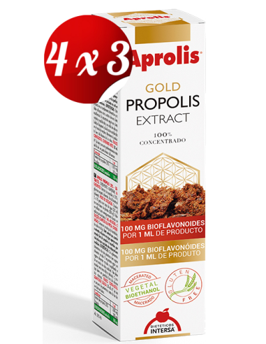 Pack 4x3 Aprolis Gold  Propolis Extracto Gotas 30Ml de Intersa