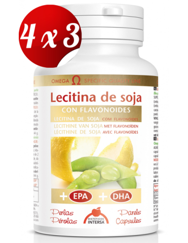 Pack 4x3 Lecitina De Soja Con Flavonoides 1200Mg.90 perlas de Intersa