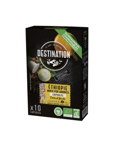 Capsulas Biodegradables Moka Pur Arabica Ethiopia Bio, 10X5,5 G de Destination