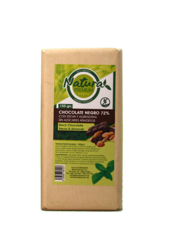 Chocolate Negro 72% Con Stevia Y Almendras 150 Gr de Oro De