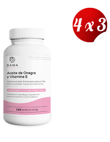 Pack 4x3 Aceite De Onagra Y Vitamina E 180 Perlas de Herbora