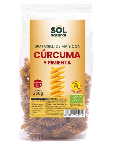 Fusilli Maíz Cúrcuma Pimienta Sin Gluten Bio 250 Gramos  Sol Natural