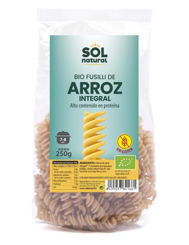 Fusilli De Arroz Integral Sin Gluten Bio 250 Gramos  Sol Natural