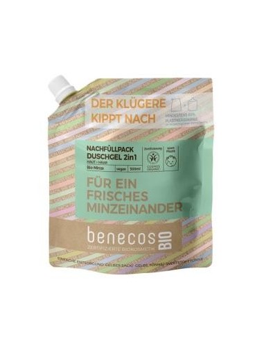 Gel De Baño 2En 1 Menta Recarga 500 Mililitros Bio Vegano Benecos