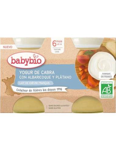 Babybio YOGUR ALBARICOQUE PLATANO (Cabra) 2x130g de Baby Bio