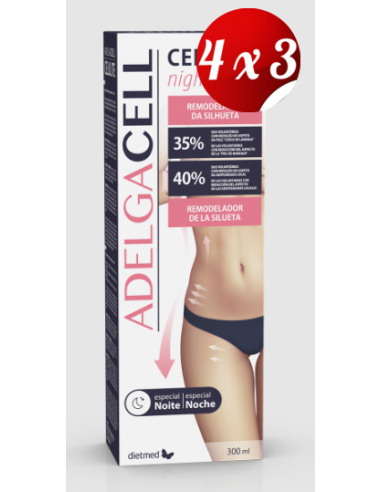 Pack 4x3 uds Adelgacell Celulitis Night Cream 300Ml De Dietmed