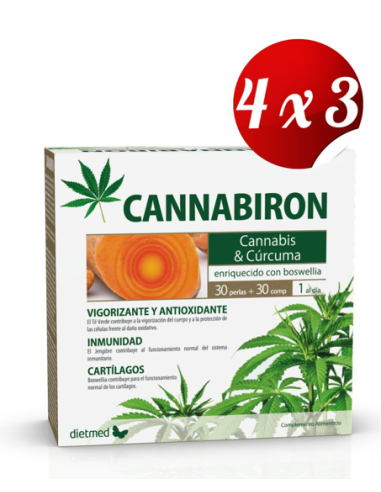 Pack 4x3 uds Cannabiron Perlas +  30 Perlas +30 Comprimidos De Dietmed