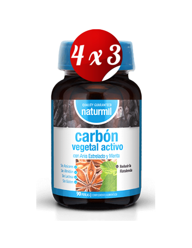 Pack 4x3 uds Carbón Activado Perlas 90 Capsulas De Dietmed