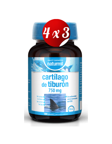 Pack 4x3 uds Cartílago De Tiburón 750 Mg  180 Capsulas De Dietmed