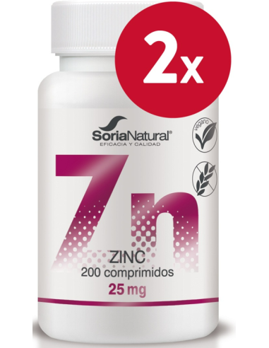 Pack 2 uds Zinc 200 comprimidos de liberacion sostenida de Soria Natural