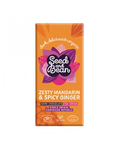 Chocolate Negro 72% con Mandarina y Jengibre 75 g de Seed&Bean