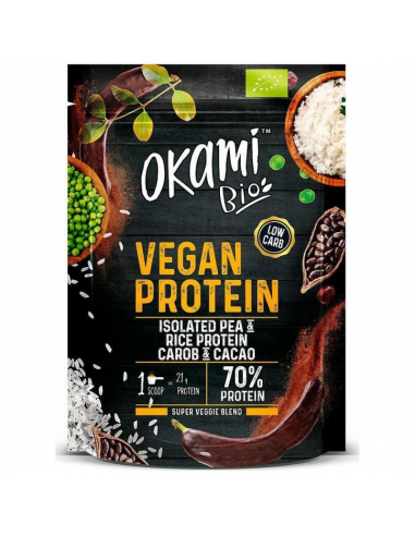 Proteina Guisante Arroz y Cacao Algarroba Bio 500 Grs. (Okami)