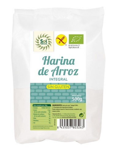 Pack 12 Uds. Harina De Arroz Integral Sin Gluten Bio 500 g  de Solnatural