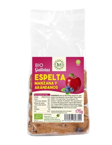 Pack 8 Uds. Galletas Espelta Manzana-Arándanos Bio 175 g  de Solnatural