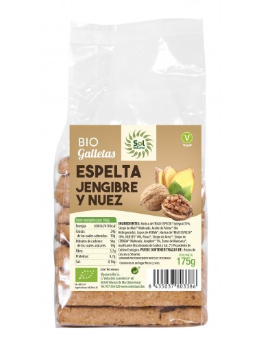 Pack 8 Uds. Galletas Espelta Jengibre Y Nueces Bio 175 g  de Solnatural