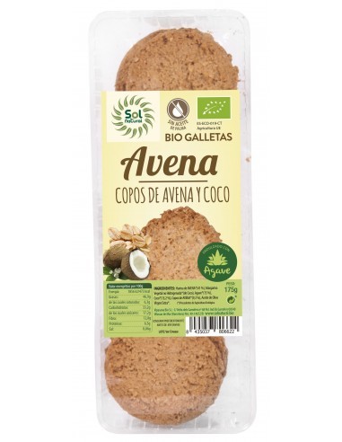 Pack 9 Uds. Galletas De Avena Coco Y Agave Bio 175 g  de Solnatural