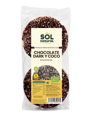 Pack 12 Uds. Tortas De Arroz Con Chocolate Dark Y Coco Bio 100 g  de Solnatural