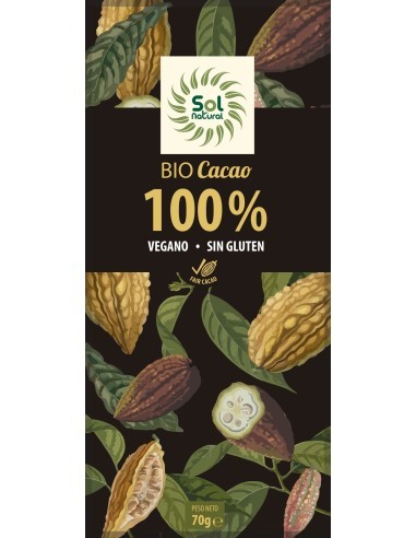 Pack 10 Uds. Tableta De Cacao Puro 100% Bio 70 g  de Solnatural