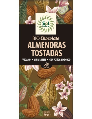 Pack 10 Uds. Tableta Chocolate Y Almendras Tostadas Bio 70 g  de Solnatural