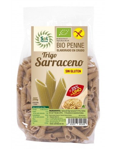 Pack 6 Uds. Penne Trigo Sarraceno-Lino Sin Gluten Bio 250 g  de Solnatural