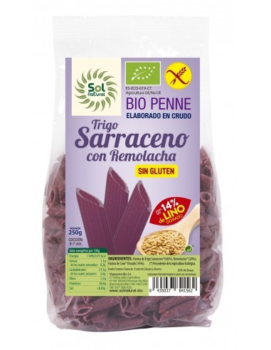 Pack 6 Uds. Penne T.Sarraceno Remolacha-Lino Sin Gluten Bio 250 g  de Solnatural