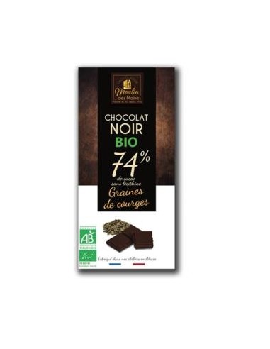 Chocolate Negro 74 % Pipas Calabaza 100 Gr Bio de Moulin Des Moines