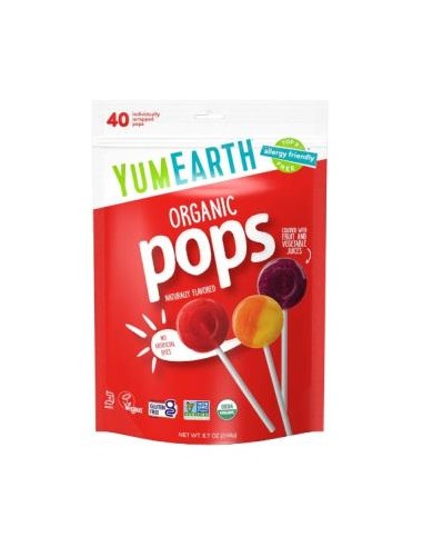 Piruletas Organicas Sabor Frutas 8 Sabores 40 Uds de Yum Earth